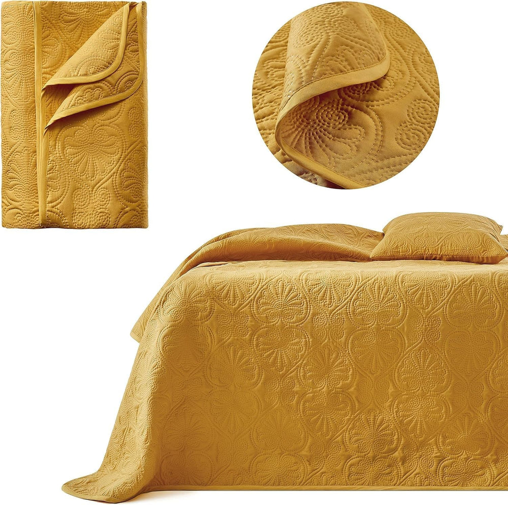ROOM99 Leila Elegante colcha en color crema 240 X 260 Cm Colcha versátil como colcha o sofá Manta para cama y sofá Estilo manta Ideal como colcha Camas y Mantas Beuche den ROOM99-Store Mostaza 220X240