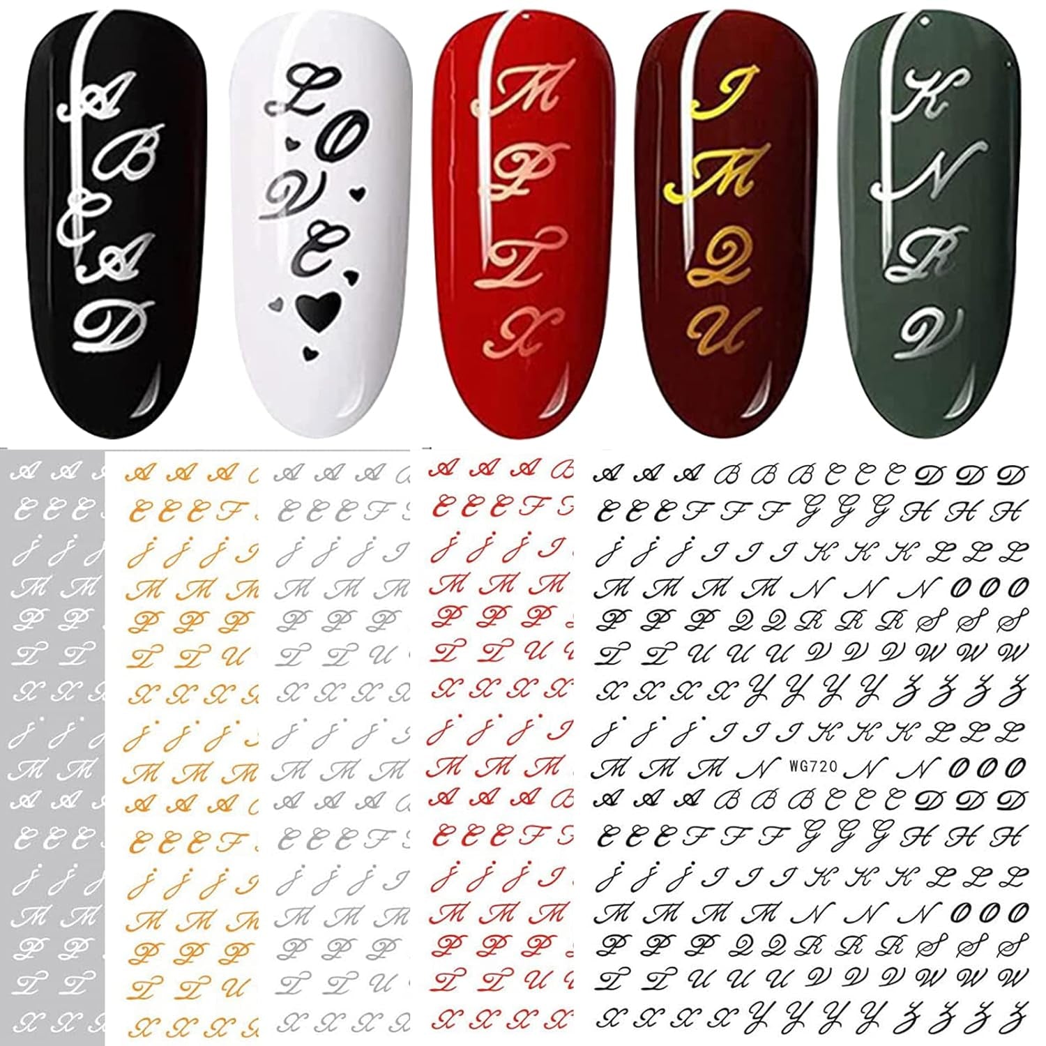 6 Blatt Nagelsticker Alte Alphabetzahlen Nagelaufkleber Selbstklebend Alte Briefe Nail Art Sticker Dekoration Nageldesign Zubehör