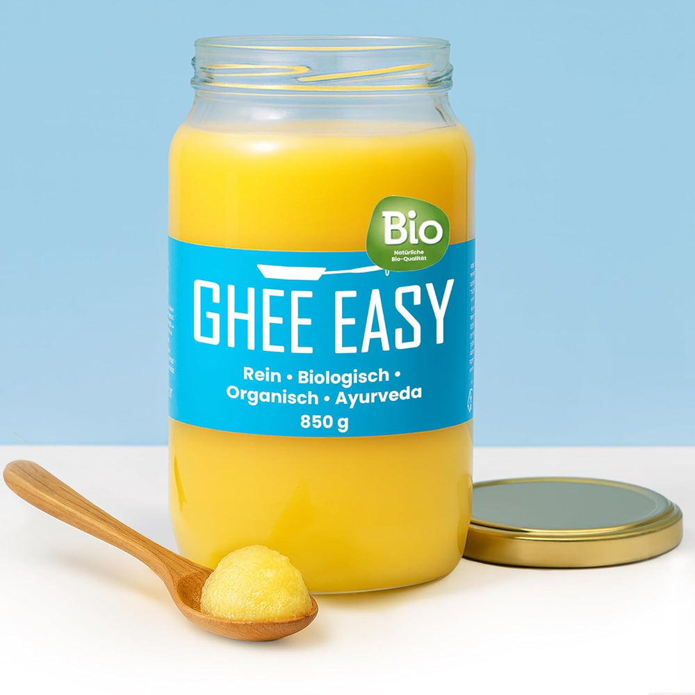 Ghee Easy 850g Ghee Bio von Grasgefütterten Kühen - Ghee Butter sin Zusatzstoffe - Zertifiziert Organisch & Biologisch - Hochreines Ayurveda Ghee sin lactosa y gluten - 100% europeo