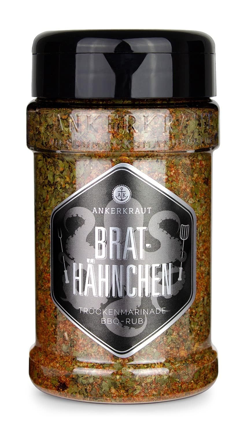 Ankerkraut Brathähnchen, Marinade für knuspriges Hähnchen, Chicken Gewürzsalz für Grill, Backofen und Pfanne, Chicken-Würzen selber würzen, BBQ-Rub, 200g im Streuer