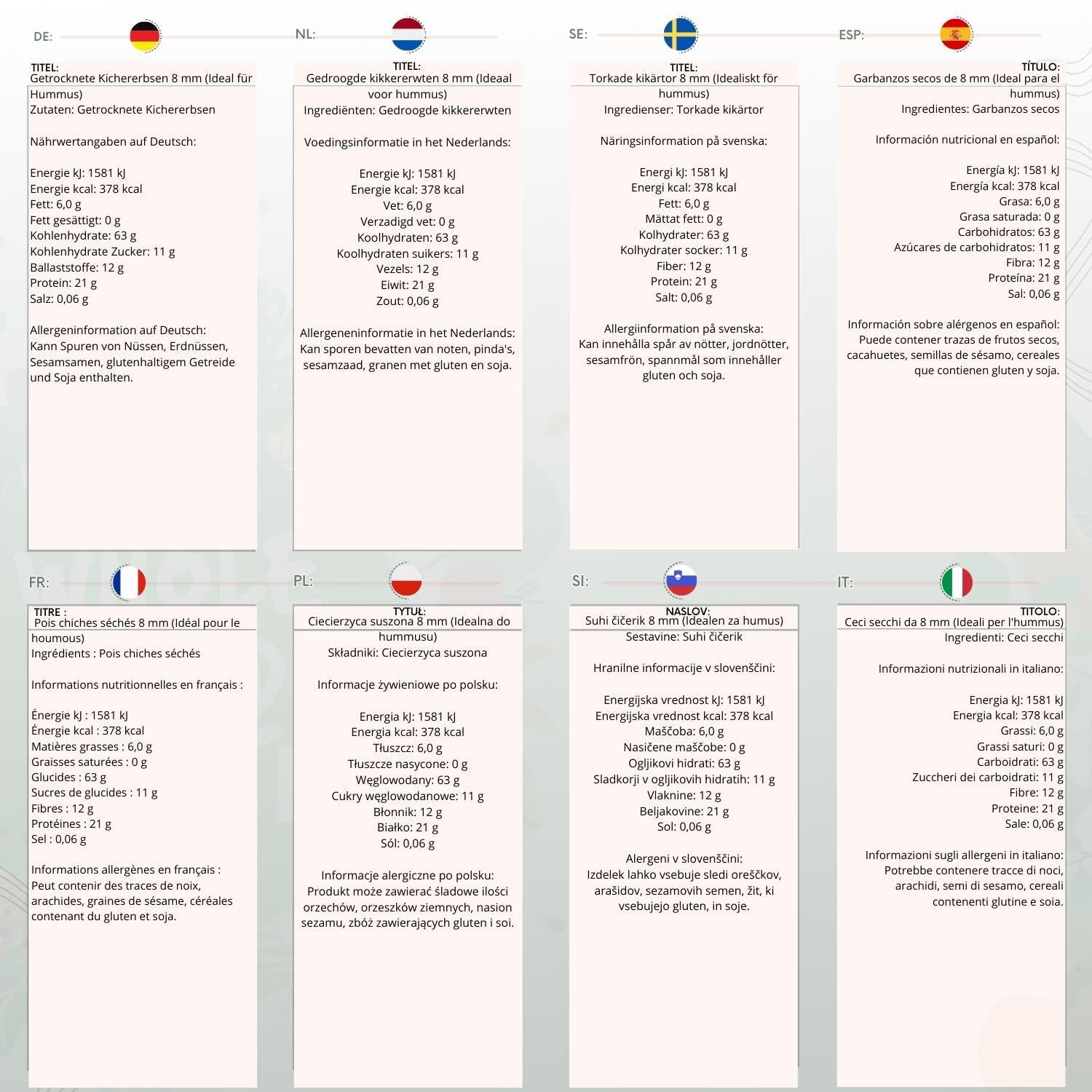 Garbanzos Wholefood Earth, 8mm (ideal para hummus), sin OGM, naturales, veganos, sin lácteos, sin azúcares añadidos, 2kg