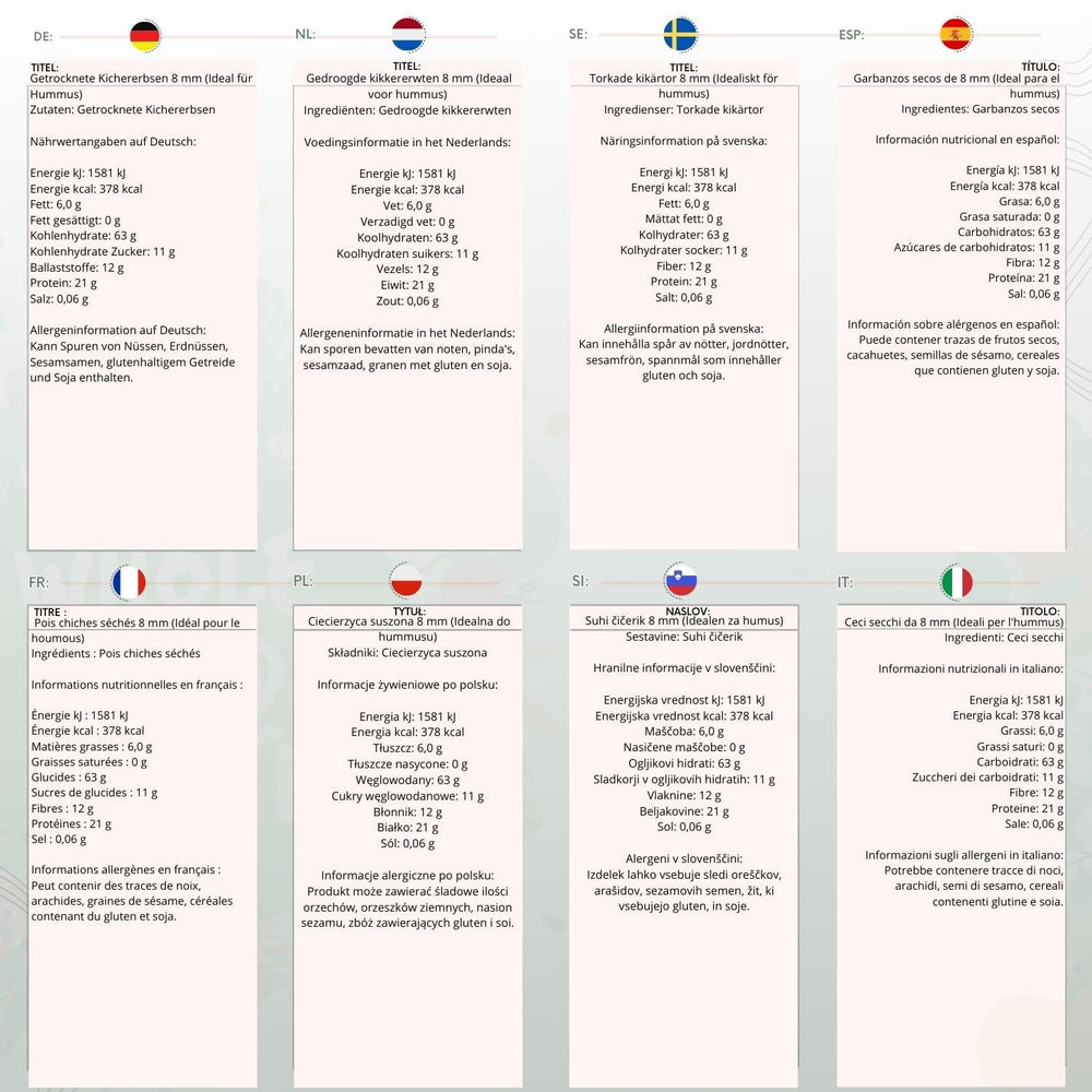 Garbanzos Wholefood Earth, 8mm (ideal para hummus), sin OGM, naturales, veganos, sin lácteos, sin azúcares añadidos, 2kg