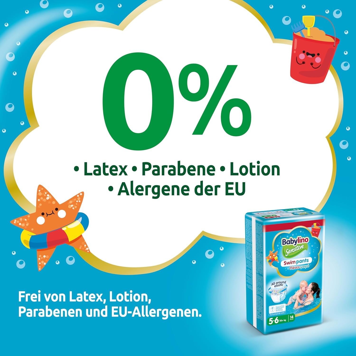 Pañales Sensitive Swim Pants, para mar y piscina, talla 5-6 (más de 14 kg), 84 piezas