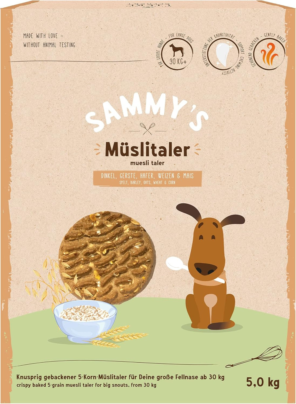Monedas de muesli de Sammy | Snacks crujientes al horno para perros | Monedas de muesli de 5 cereales para tu amigo peludo grande (más de 30 kg) | 1 kilogramo