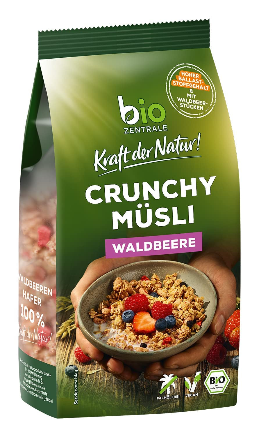 Muesli crujiente con frutos rojos Biozentrale | 375 g Muesli ecológico | Ideal para el desayuno y tu taza de muesli para llevar | Una alternativa a las barritas de muesli