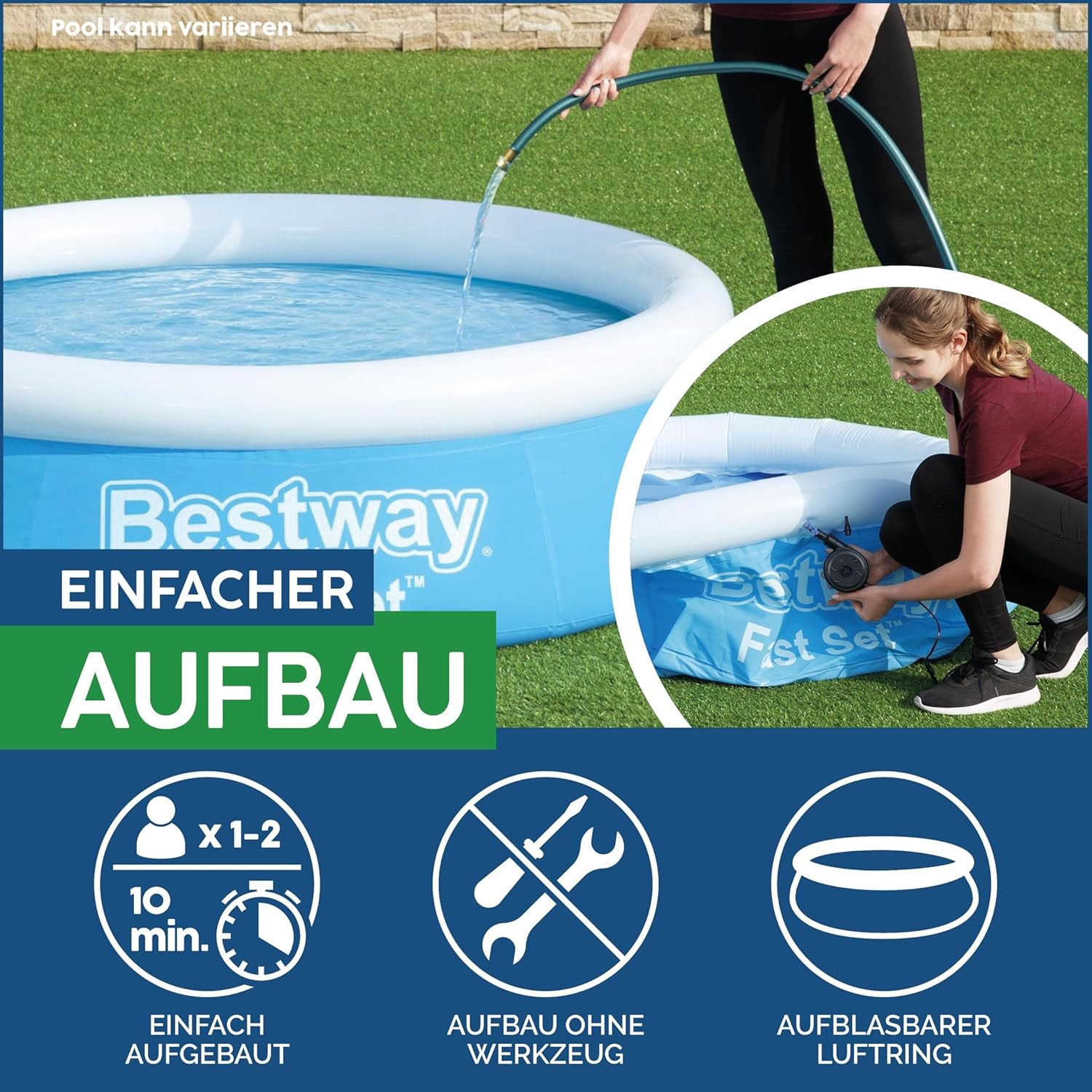 Piscina Bestway Fast Set, sin bomba, azul, 366 x 76 cm, sin accesorios