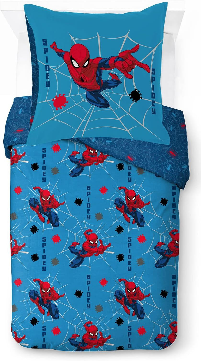 Ropa de cama infantil, Personajes de Disney, 100% algodón Ropa de cama infantil Naty Shop Azul - Spiderman 135X200/80X80 (2 Piezas)