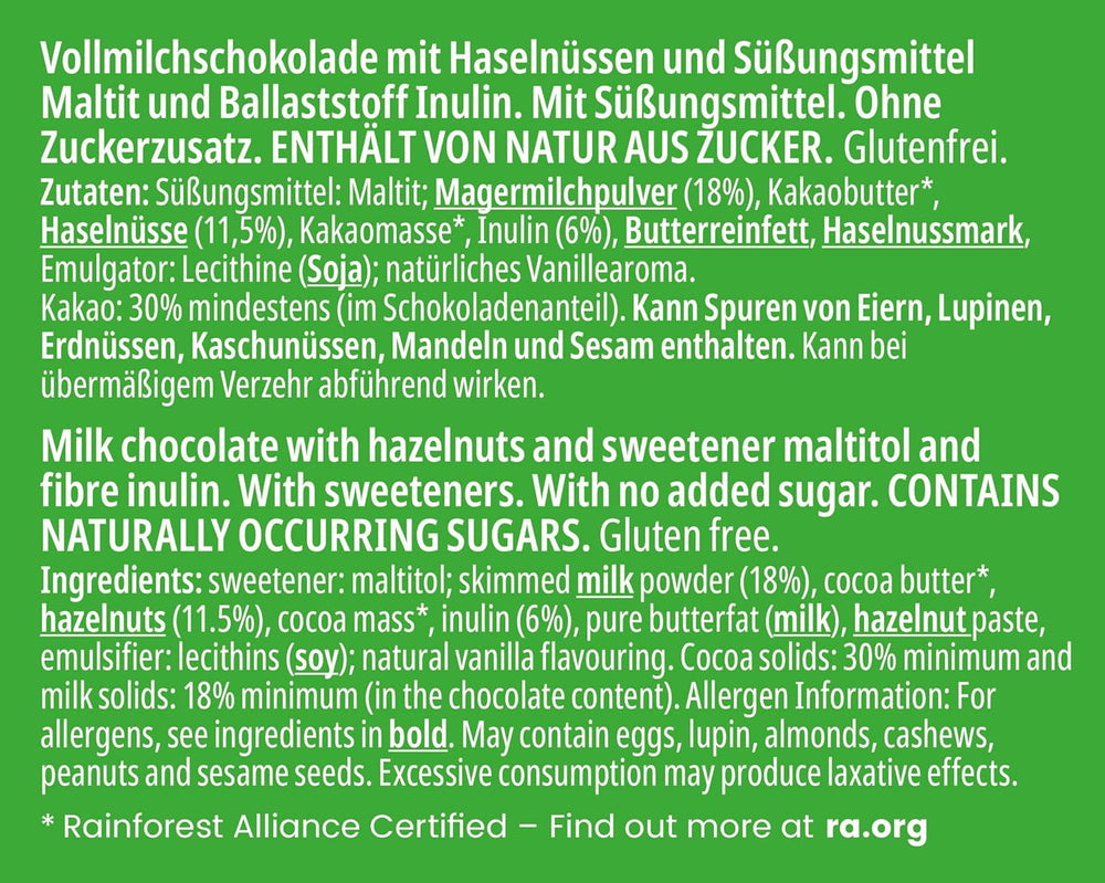 frankonia CHOCOLATE SIN AZÚCAR AÑADIDA Chocolate con avellanas, sin gluten, 85 g