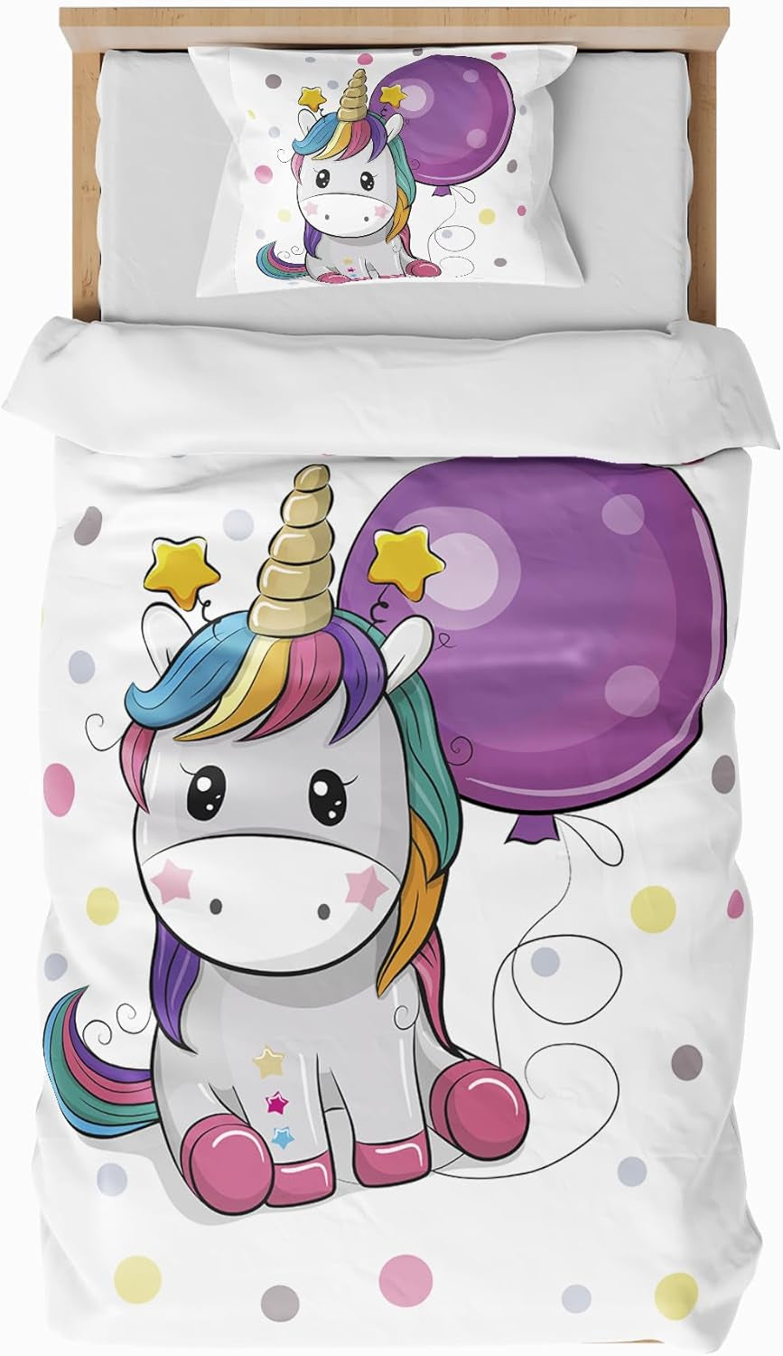 Ropa de cama infantil, varias medidas y varios personajes animados Ropa de cama infantil Naty Shop Unicornio (modelo 2) 100X135Cm+40X60Cm