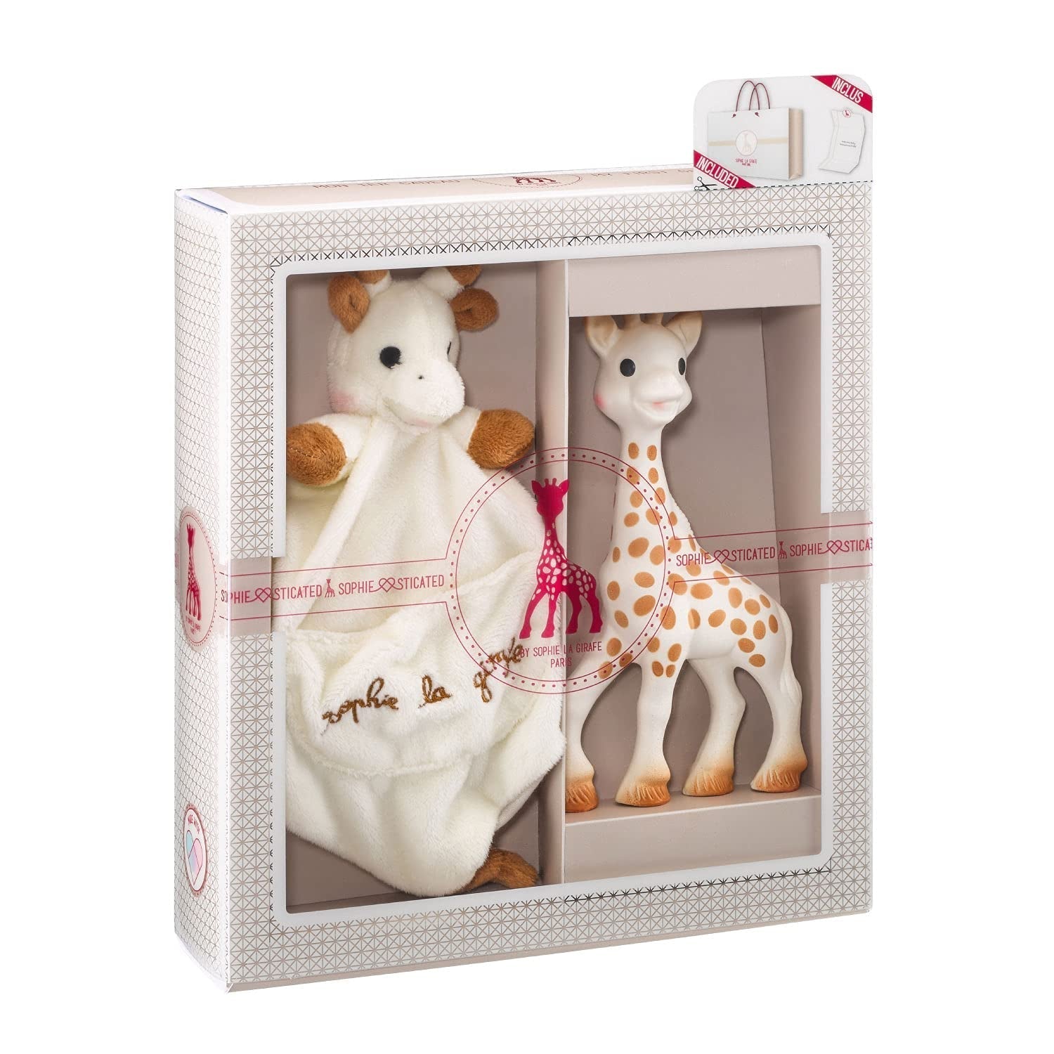 Sophie girafa set cadou de naștere Sophiesticated zornăitor pouet 00012 Jucarii Bebe Naty Shop Unicolor Sophie La Girafe jucărie de dentiție pentru copii și set cadou de pluș