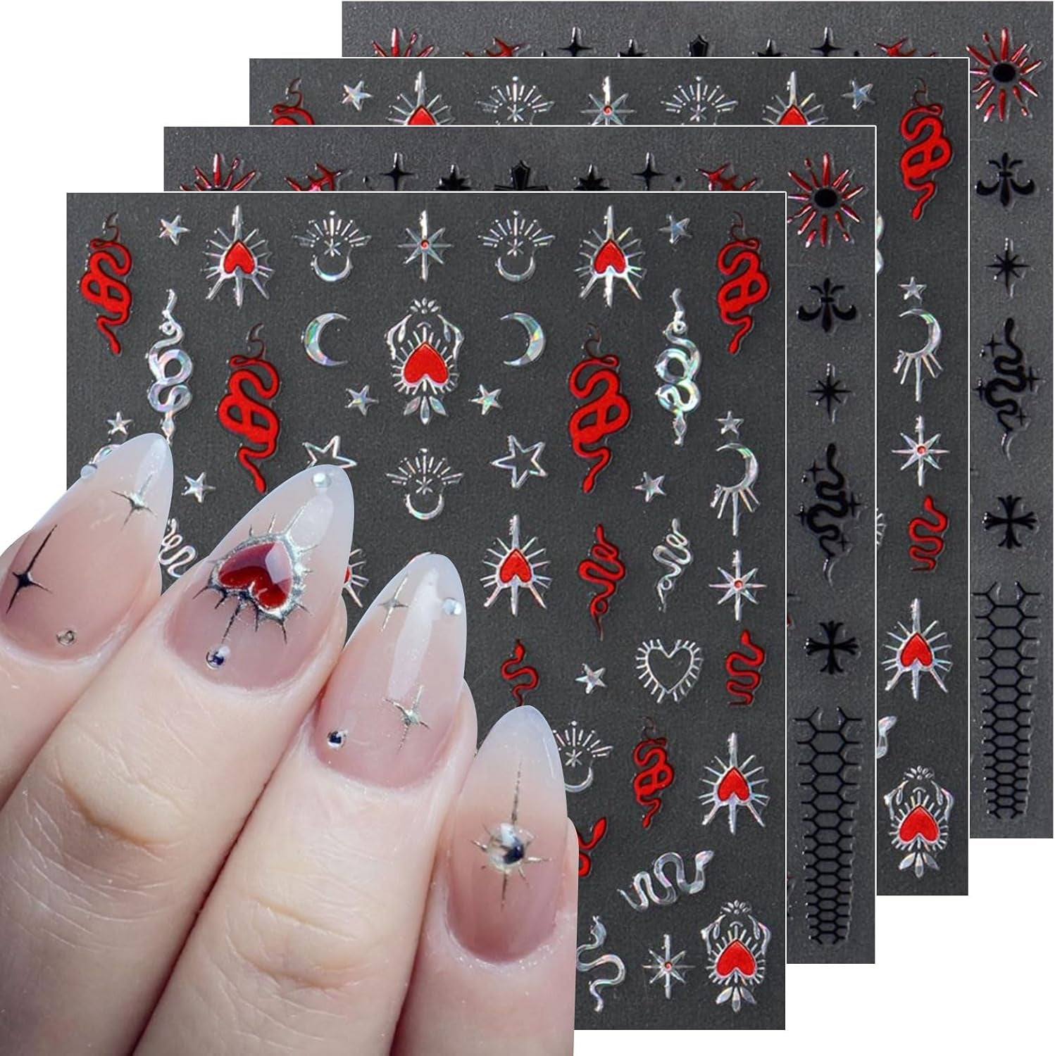 JMEOWIO Nagelsticker Mond Stern 10 Blatt Nail Art Sticker Selbstklebend Nagelaufkleber Dekoration Nageldesign Zubehör