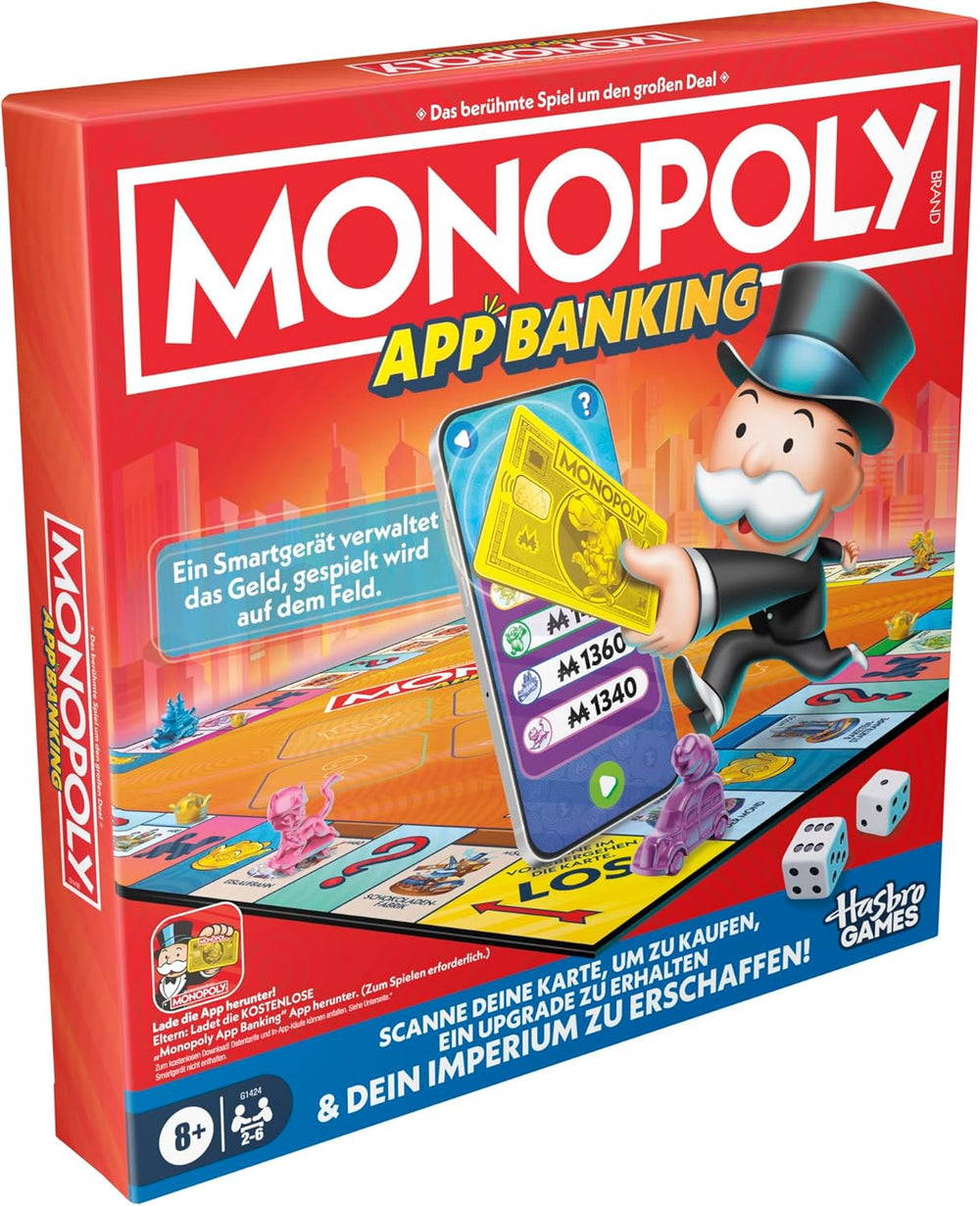 Monopoly Board Game App Banking: versión alemana, versión moderna del clásico juego electrónico para niños a partir de 8 años, de 2 a 6 jugadores
