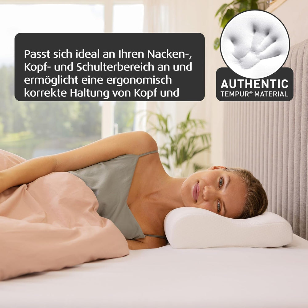 Pernă de dormit TEMPUR Original din spumă cu memorie, pernă ergonomică cu suport pentru gât pentru persoanele care dorm pe o parte și pe spate, senzație fermă, Queen M (61 x 31 x 10/7), alb