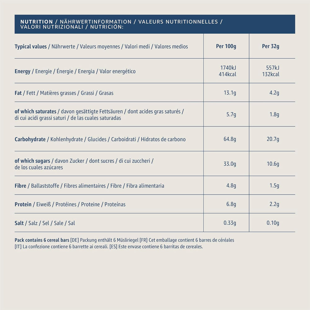 Barra de muesli con chocolate y pasas del Amazonas, 192g