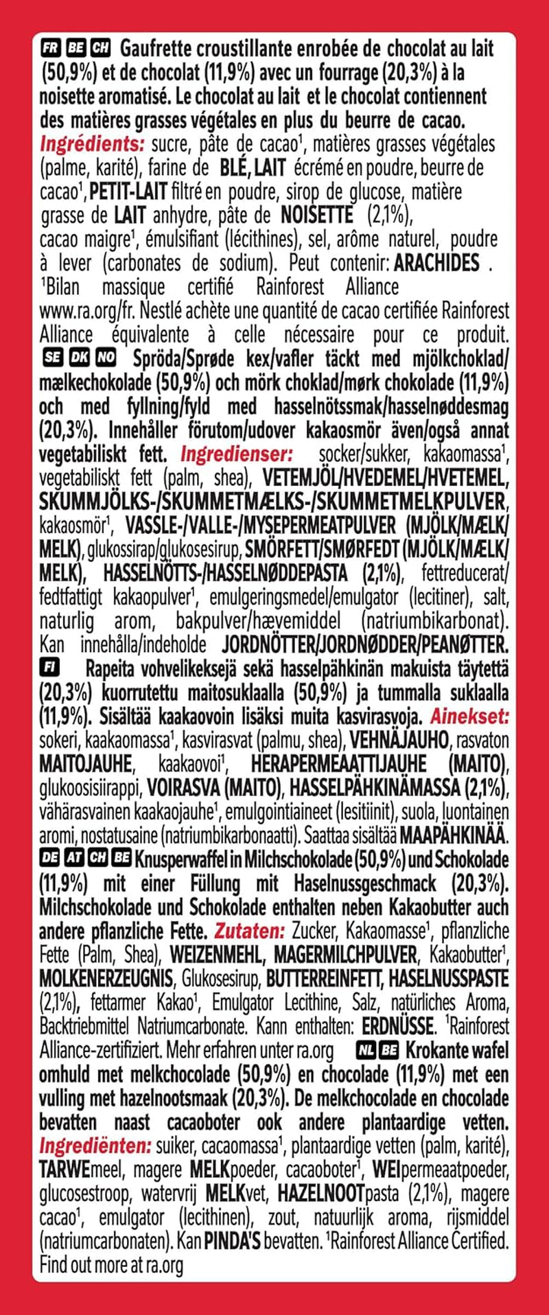 Oblea crujiente Nestlé de avellana con relleno cremoso de avellana y cobertura de chocolate veteado, paquete de 2 (1 x 99 g)