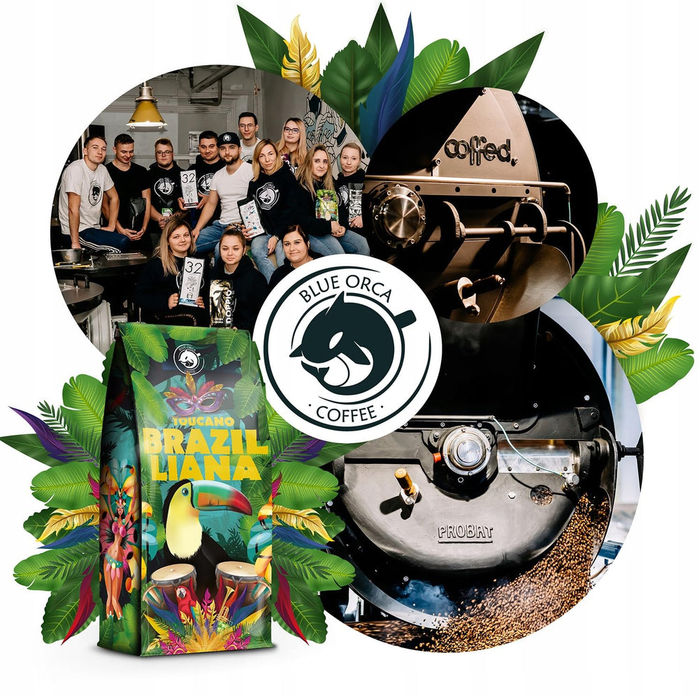 Cafea măcinată Brazilliana Toucano 1 kg | 100% Arabica | cu note de nuci, ciocolată și stafide | prăjire medie, aciditate scăzută | pentru espressoare | Blue Orca Coffee Roastery