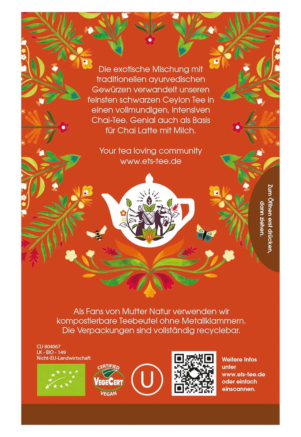 ETS - Ceai negru Chai, Naturland BIO, 20 pliculețe de ceai (pachet cu 2)