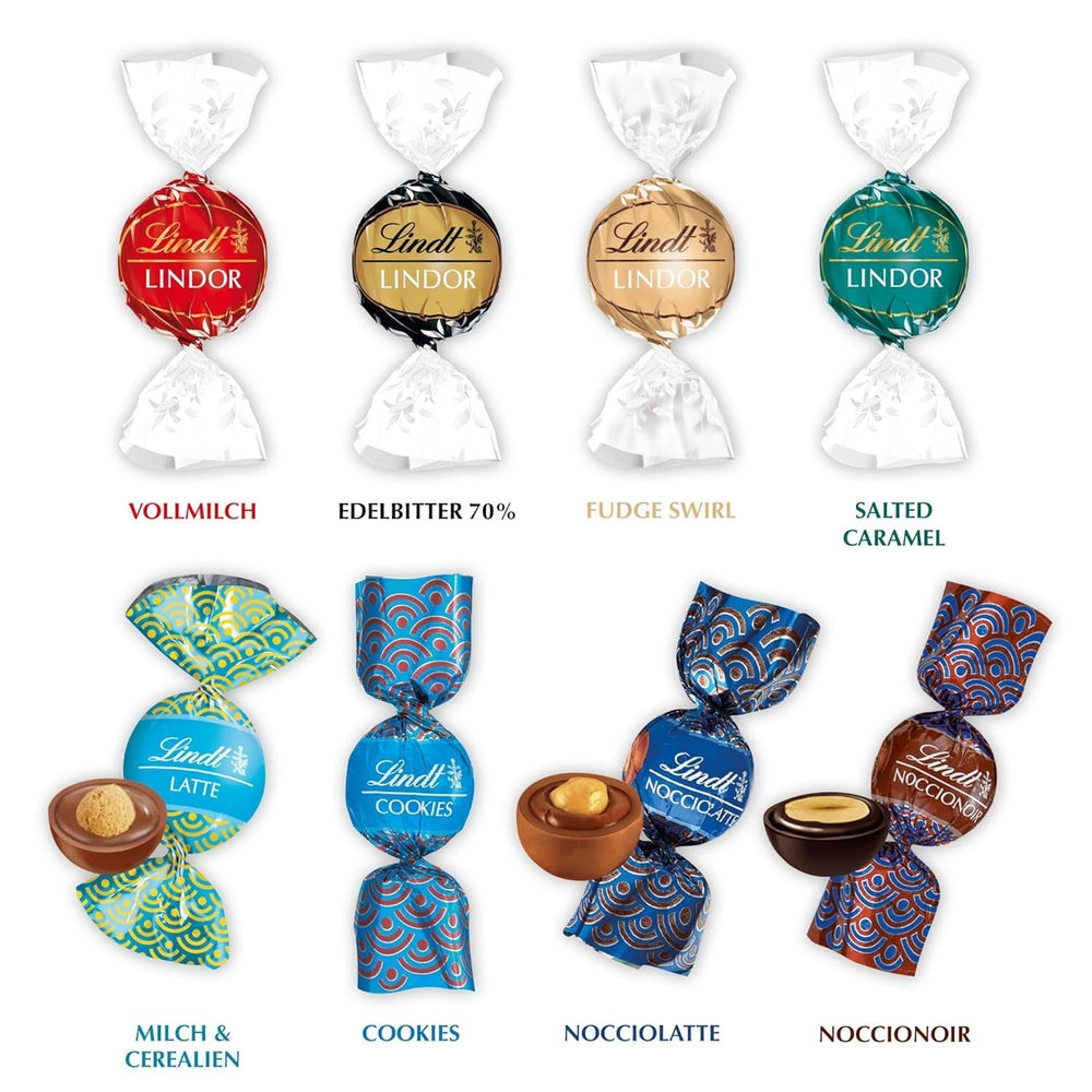Lindt Schokolade LINDOR Und ROULETTE Mischung | 1473G| Kugeln Mit Zartschmelzender Füllung Sowie Köstliche | 8 ordenados | Pralinengeschenk | Schokoladengeschenk | Großpackung Naty Shop Caramelos de chocolate