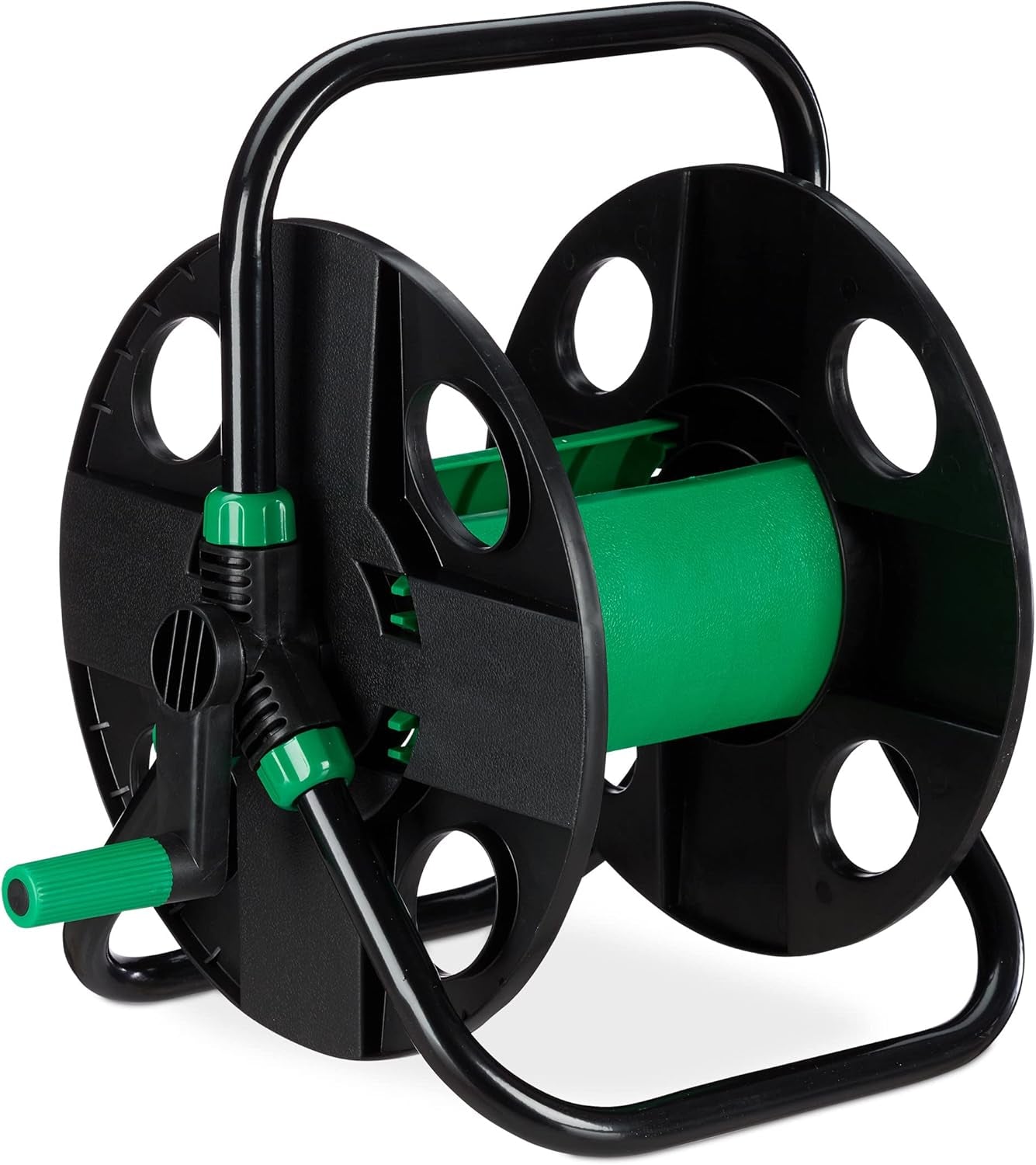 Rolă de furtun Relaxdays, înfășurare furtun de apă goală, pentru furtun de grădină de 30 m 1/2", înălțime-lățime 39 x 43 x 30 cm, negru-verde