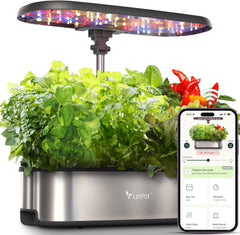 LPH-SE Sistema de cultivo hidropónico WiFi, kit de jardín de hierbas inteligente para interiores con 12 macetas, jardín interior con luz de cultivo LED de 24 W, tanque de agua de 5,5 L, sistema de bombeo, temporizador automático