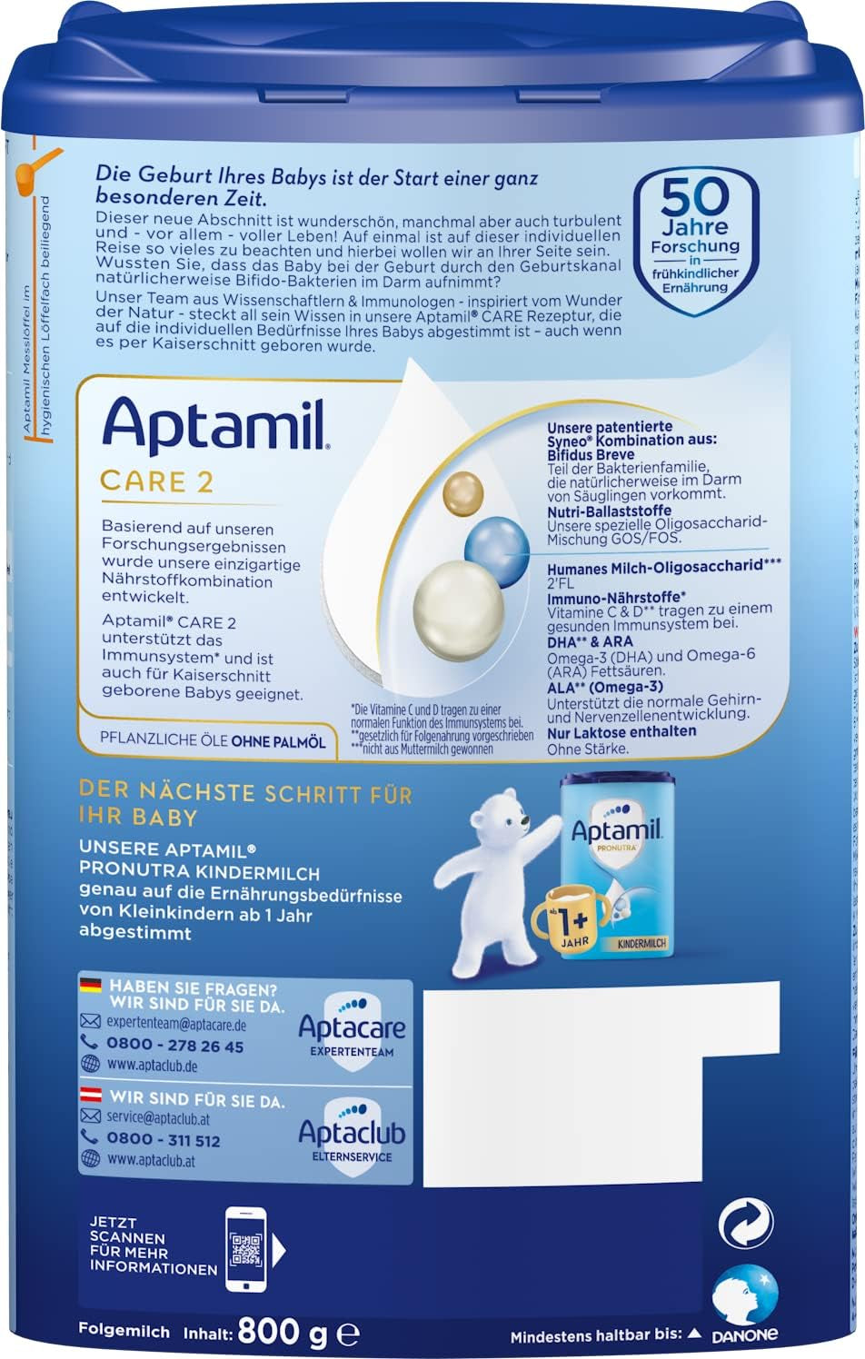 Aptamil Care 2 – También apto para bebés nacidos por cesárea – 1 x 800 g