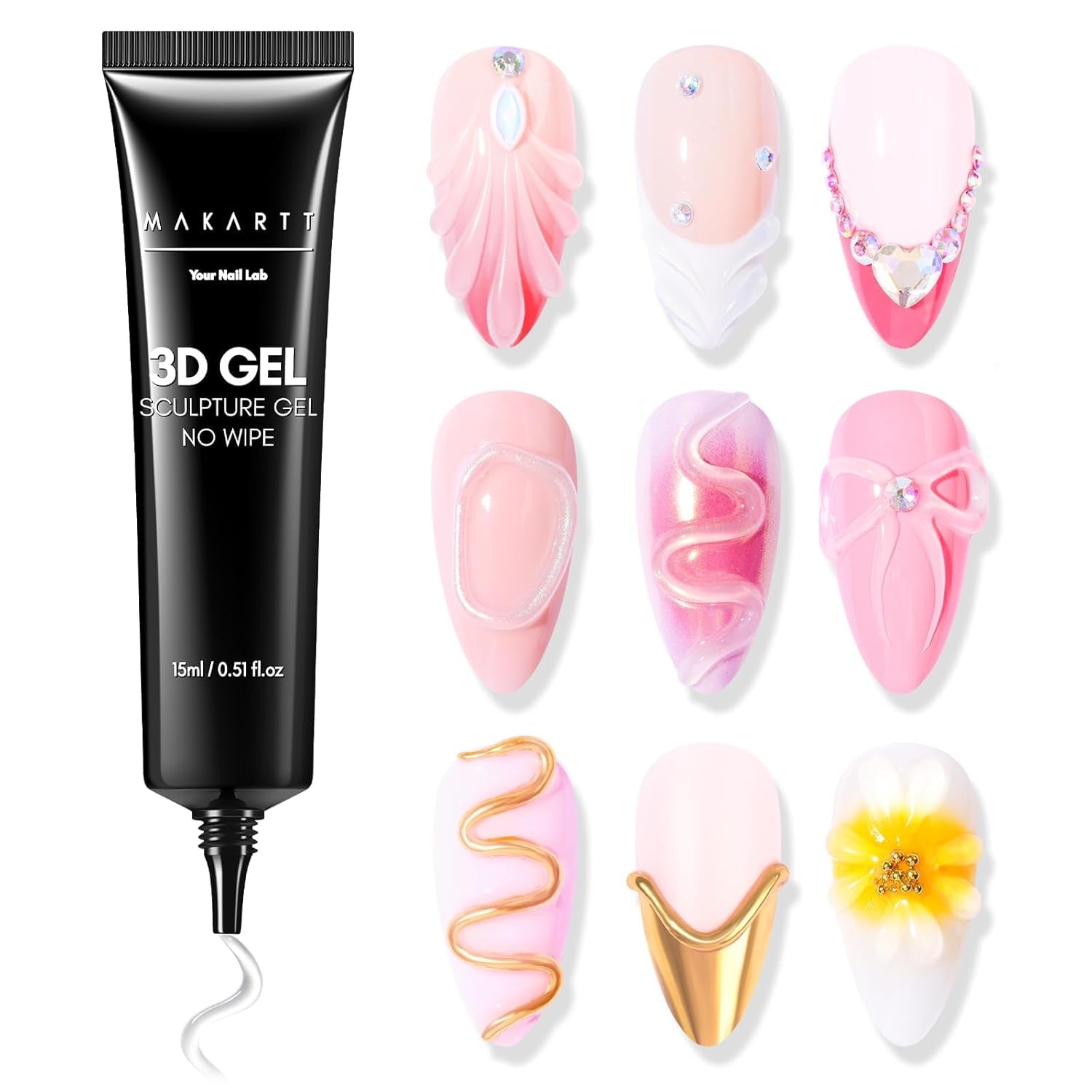 Makartt 3D Gel Nail Art - Gel Lipici Stras 15G pentru Brelocuri Unghii, Gel Sculptură Unghii Multifuncțional pentru Design Unghii DIY, Sculptură Unghii Modelare Unghii Acasă (Transparent)