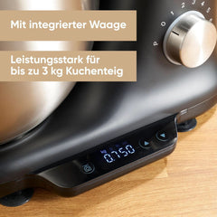 SEVERIN Küchenmaschine Mit Waage, Große Knetmaschine Für Bis Zu 3 Kg Kuchenteig, Robuste Teigmaschine Mit Knethaken, Flachrührer Und Schneebesen, 1.000 W, Schwarz, Matt,Edelstahl, KM 3898 Mama si Copilul Naty Shop
