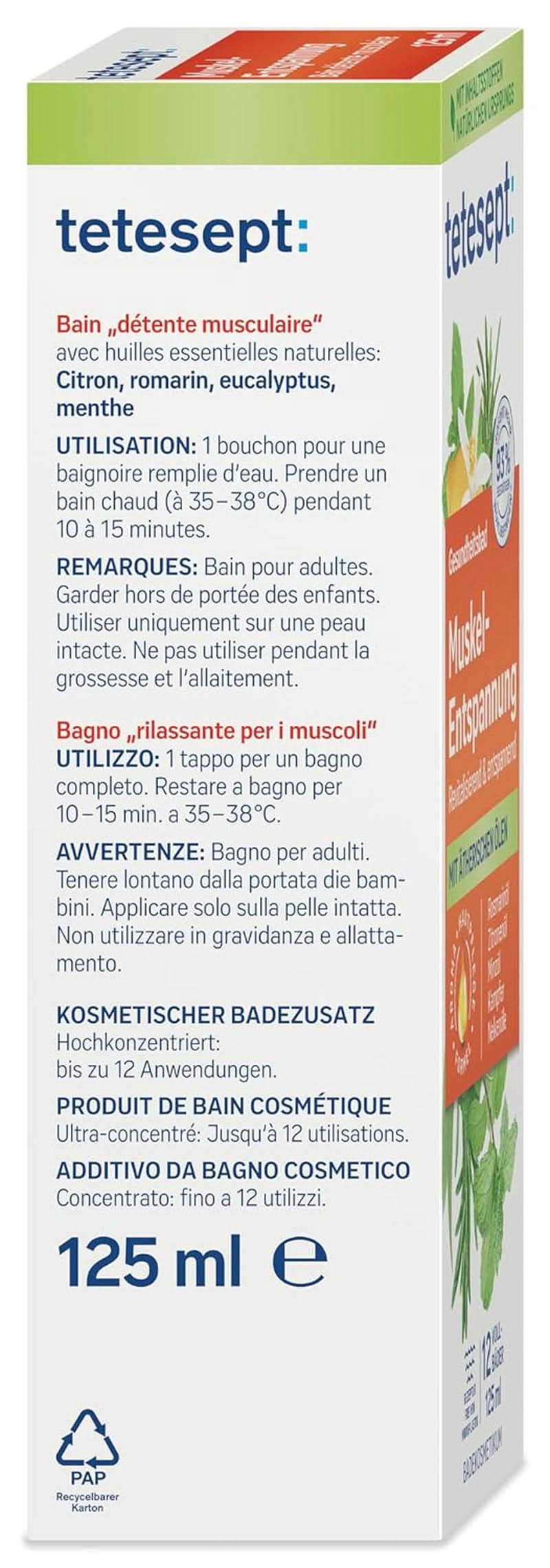 Tetesept Muskel, Aditivo de baño relajante después del esfuerzo físico, 125 ml Ducha y baño Naty Shop