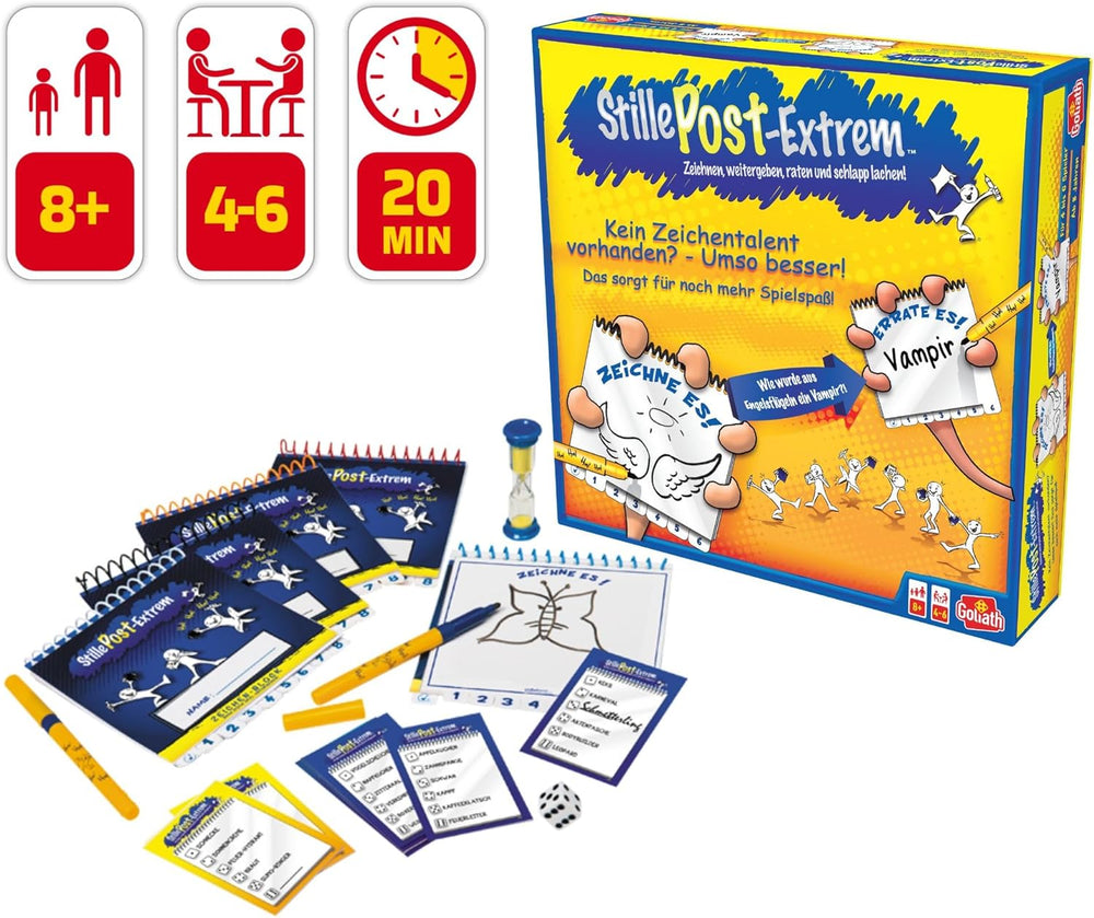 Goliath, Extreme MAIL, un juego de fiesta para adultos y niños de 8 años en adelante, un juego de dibujo rápido y divertido para familiares o amigos, juegos de mesa, de 4 a 6 jugadores, 20 minutos