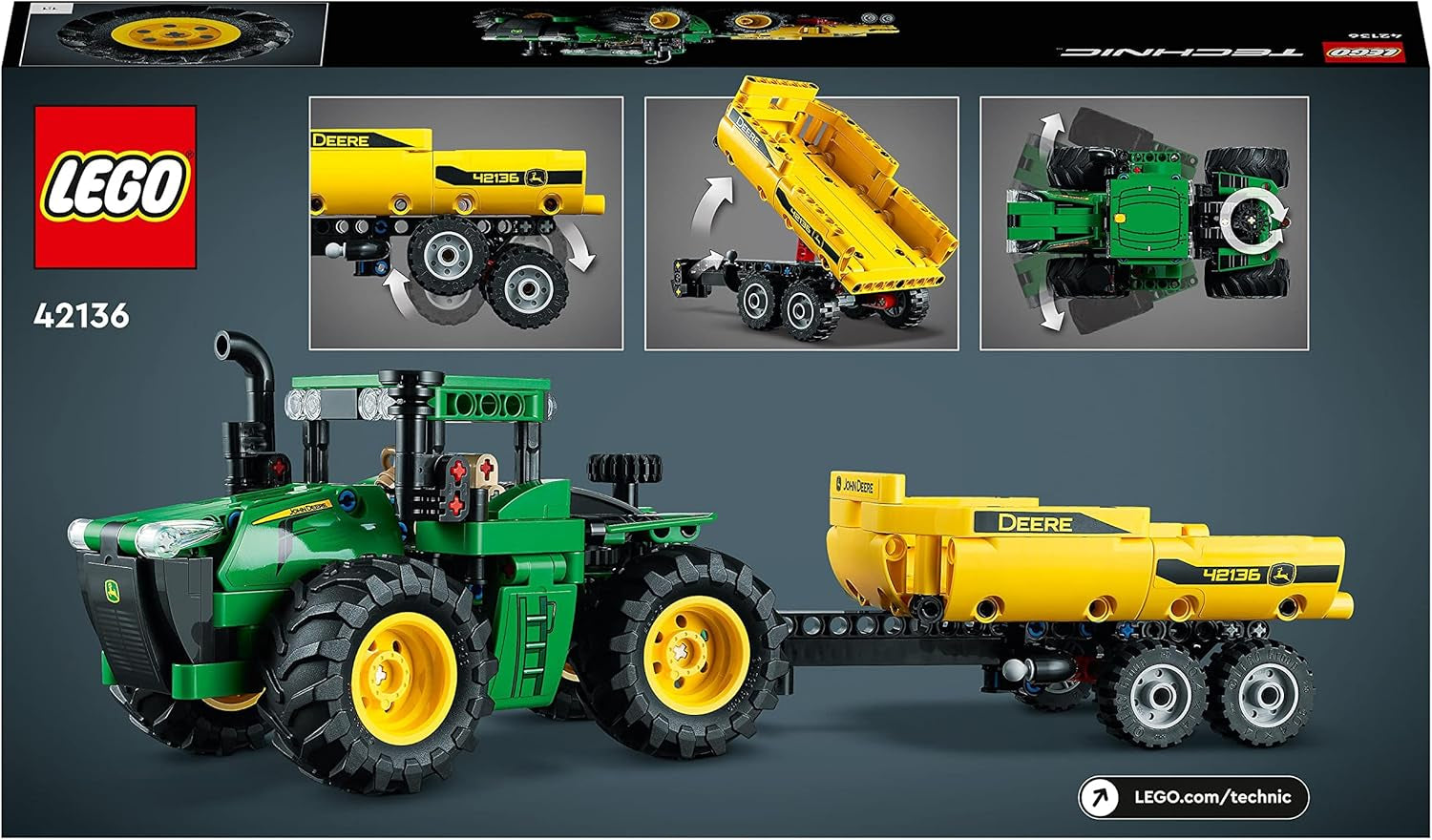 LEGO Technic Tractor 4x4 John Deere 9620R con remolque volquete Juguete agrícola clásico para niños y niñas Kit de modelos coleccionables de 8 años 42136 Juegos de construcción Besuche den LEGO-Store