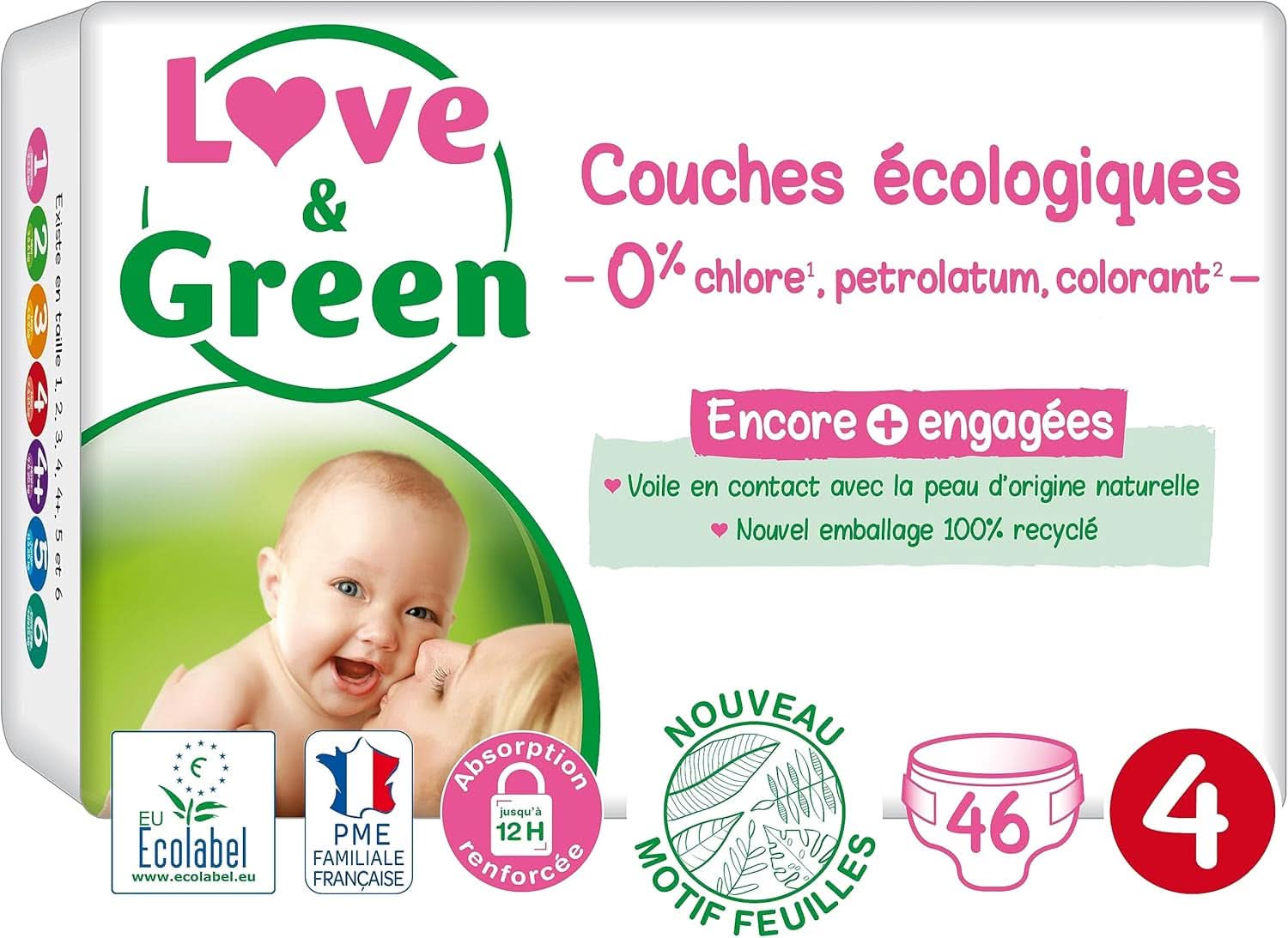 Love&Green, pañales sin cloro, paquete para 1 mes, talla 4 Madre e Hijo Naty Shop