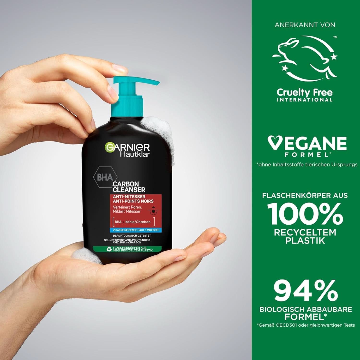 Garnier, Cleanser cu cărbune, gel de curățare facială împotriva punctelor negre și a coșurilor, 250 ml Duș și baie Naty Shop