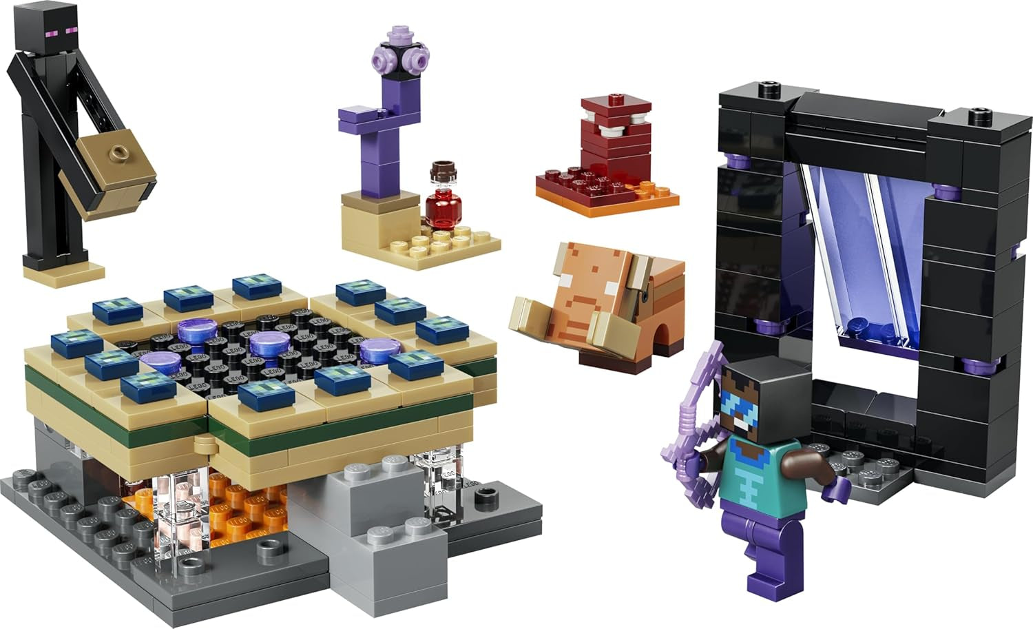 LEGO Minecraft Reise durch Nether and Endportal - Kinder Spielzeug mit Helden, Enderman and Baby Hoglin Figuren - Set mit Minecraft Figur - Gamer Geschenk für Jungen and Mädchen ab 7 Jahren - 21584