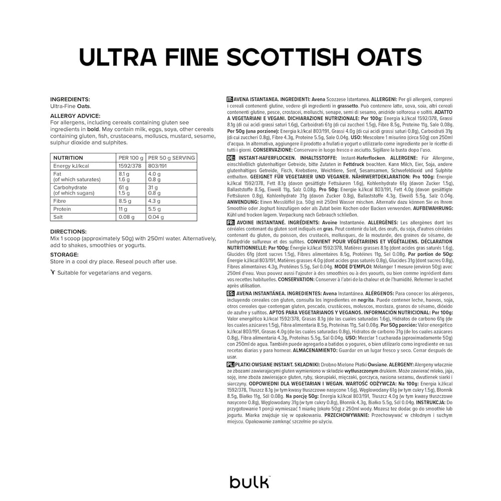 Avena finamente molida, suelta, 2,5 kg, 50 porciones, el envase puede variar