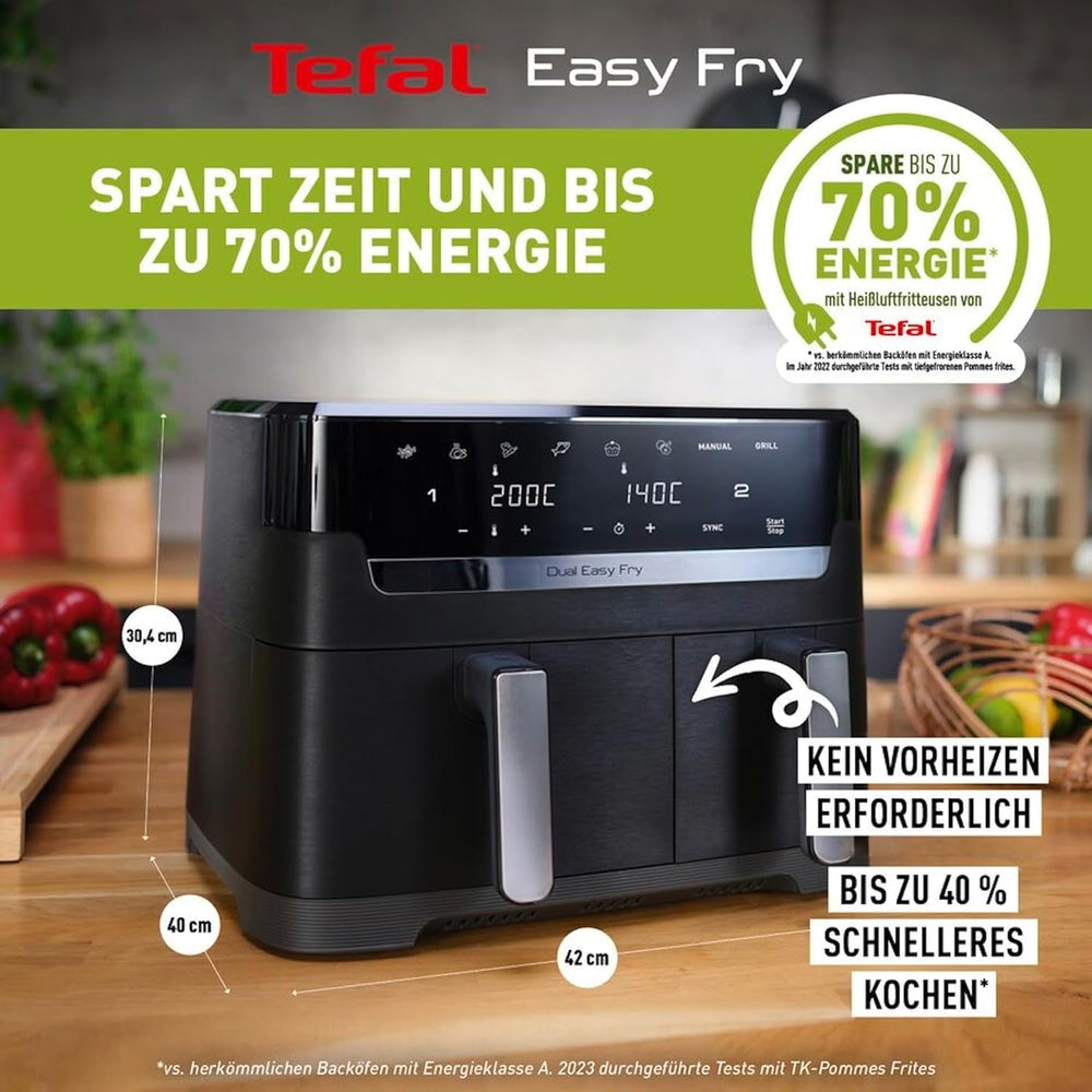 Freidora de Aire Caliente Tefal Dual Easy Fry con dos cámaras, capacidad 5,2/3,1 litros, dos cajones independientes, 7 programas Electrodomésticos Naty Shop