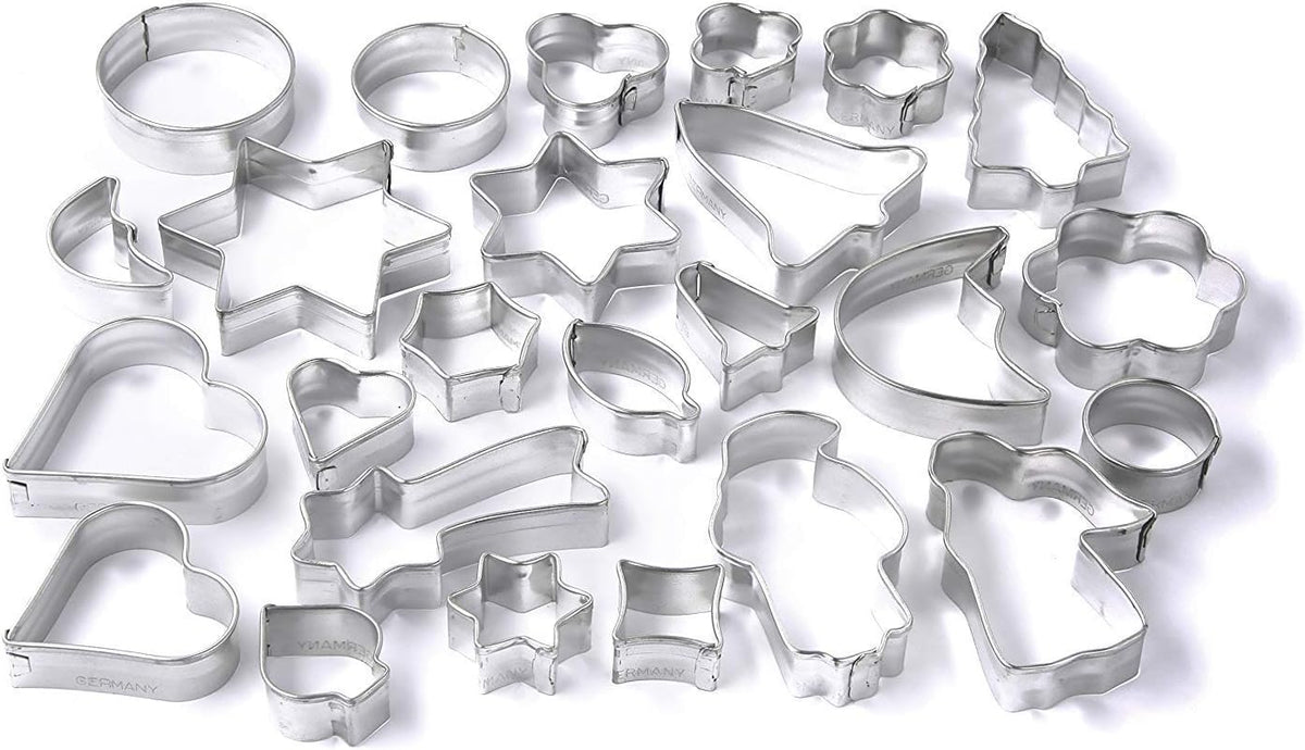 Set de forme de biscuiți Zenker, 25 de piese, patiserie, forme pentru biscuiți, biscuiți și fondant, forme de biscuiți în diferite dimensiuni și o varietate de modele, cantitate: 1 x set de 25 de piese, culoare: argintiu