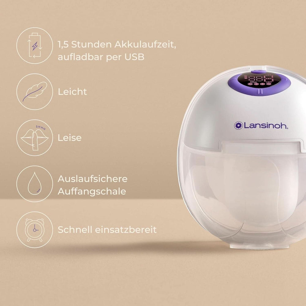 Lansinoh Tragbare Elektrische Doppelmilchpumpe – Freihändig Und Leise Abpumpen Ohne Kabel & Schläuche – Wiederaufladbarer Akku – Einfache Bedienung & Reinigung - Accesorios manos libres Alimentación y lactancia Bebe Naty Shop