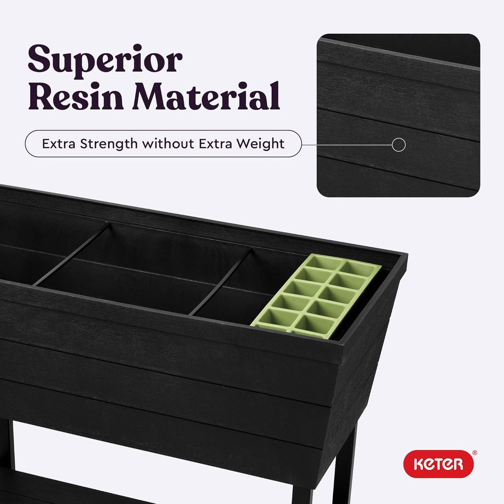 Ghiveci Keter Urban Bloomer pentru grădină înălțată și plante aromatice, pentru exterior, cu manometru de auto-udare și dop de drenaj, gri închis