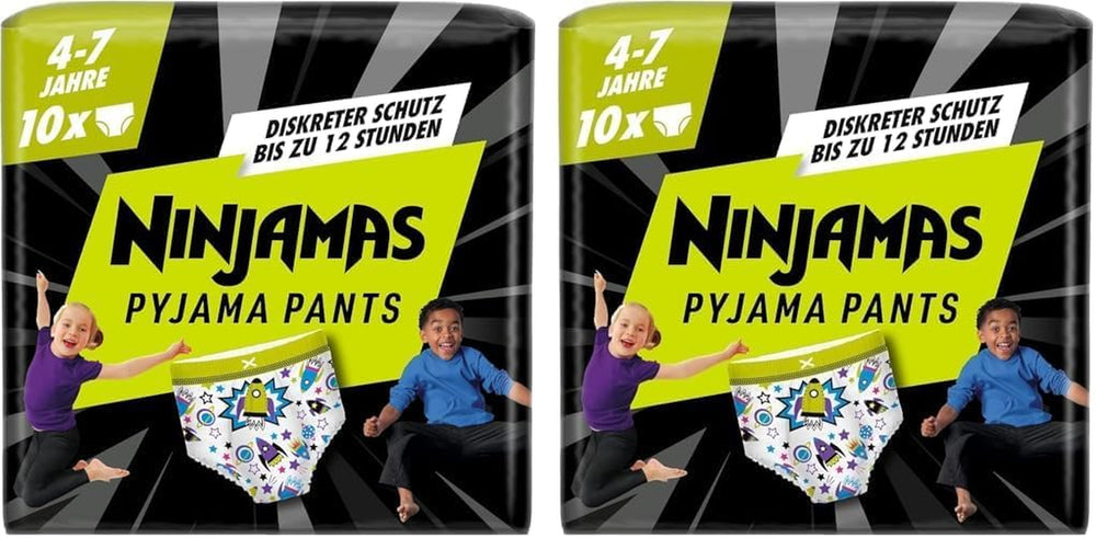 Pantalones de pijama de nave espacial, paquete de 10 pantalones de noche absorbentes, 7 años, 17 kg-30 kg, protección contra fugas durante toda la noche