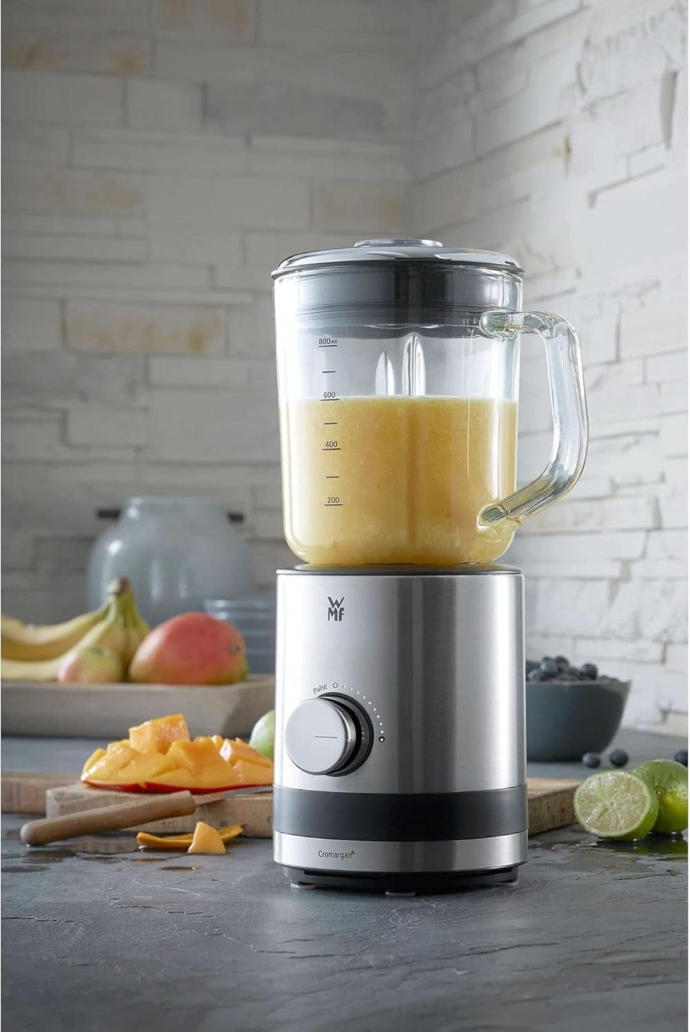 WMF Küchenminis Kompaktmixer, Mini batidora con base, 400 vatios, Batidora con base Klein, Vasbehälter 0,8 L, Pulsstufe, Cromargan Matt Kitchen Naty Shop