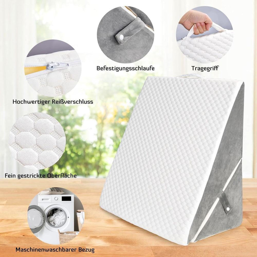 INFANZIA Pernă cu pană reglabilă, pernă de citit din spumă de înaltă densitate pentru pat și canapea, pernă ergonomică pentru cap cu pană de pat pentru apnee de reflux în somn, pernă pentru picioare/pernă pentru spate pentru joacă și citit (alb și gri)