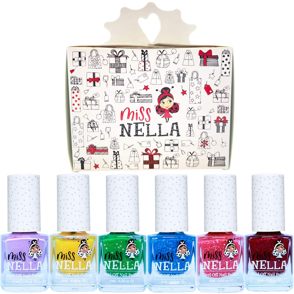Miss Nella Magic Collection Juego de 4 esmaltes de uñas con purpurina: rosa, rojo, dorado y azul, esmalte de uñas extraíble especial para niños, no tóxico, a base de agua, inodoro