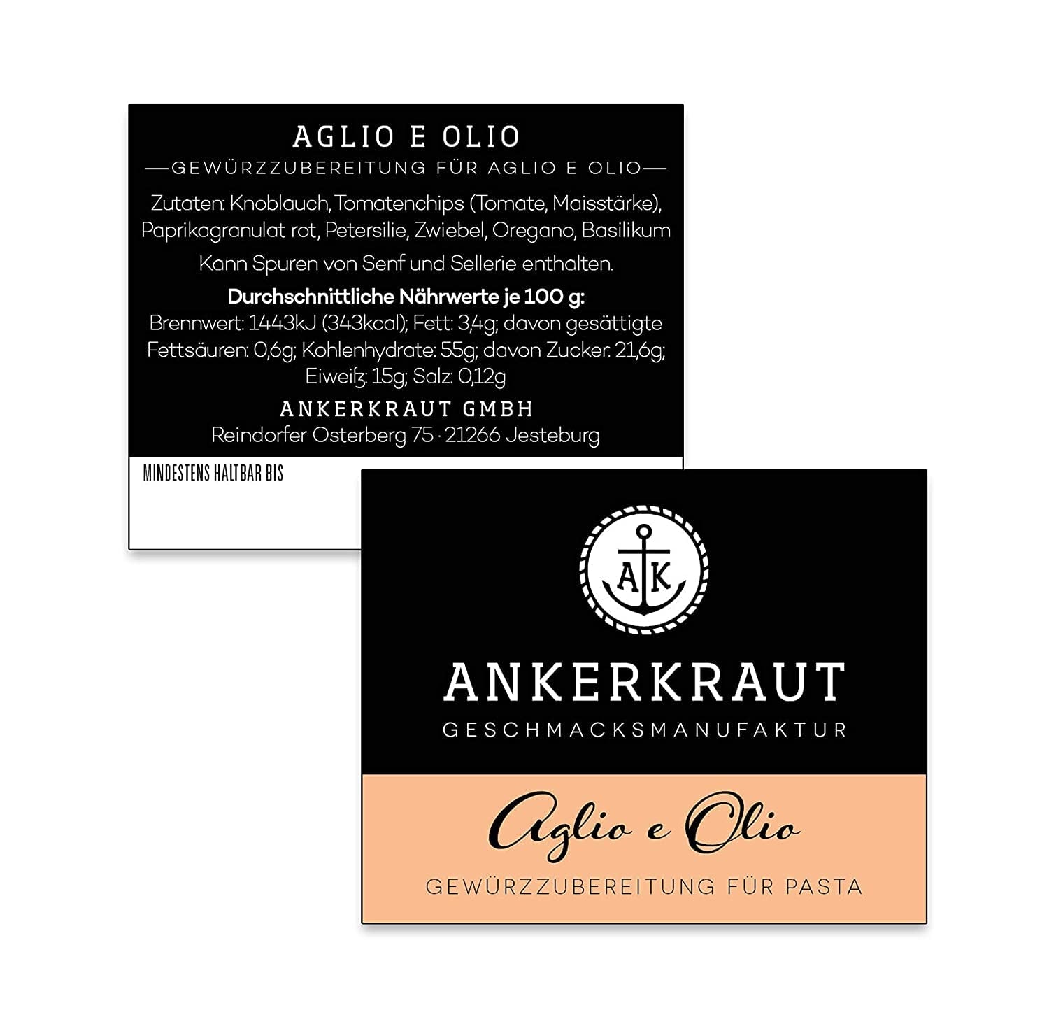 Ankerkraut Aglio e Olio, Gewürzmischung italiano para pasta y espaguetis-fideos clásicos, 120 g en bolsa aromática