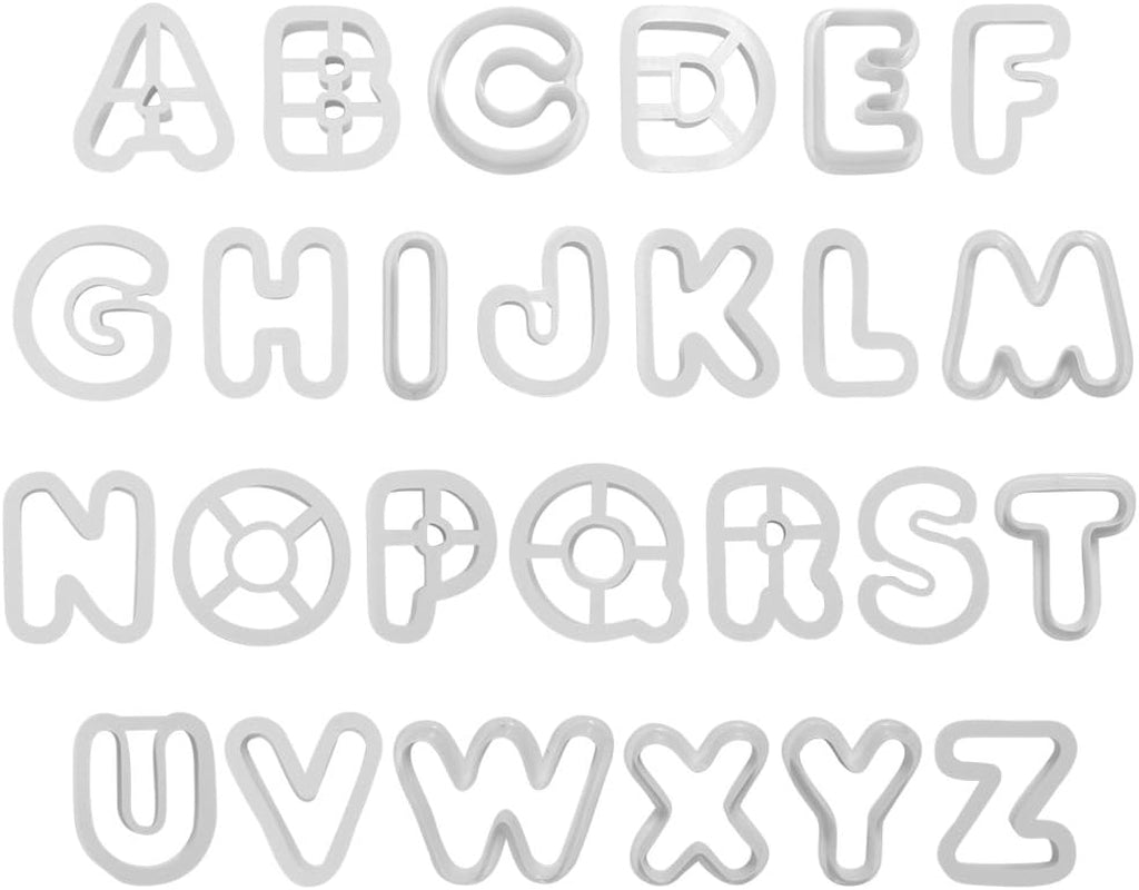 AN300 Forme de biscuiți Jem Alphabet pentru decorarea torturilor și a torturilor din zahăr, asortate, plastic, fildeș, 5 x 1,3 x 5 cm, set de 26 de piese