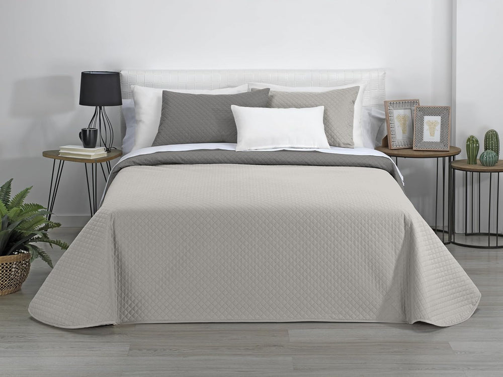 AVA | Edredón Reversible | Para todas las estaciones | Color - Beige/Gris pardo | Para cama de 105 Cm. (200 X 270 Cm. Ancho X Alto) | Edredón acolchado Edredones y colchas Naty Tienda