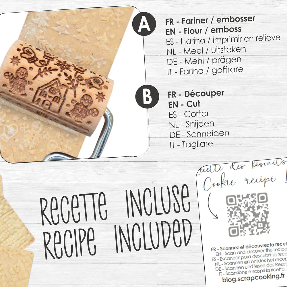 ScrapCooking 3798 Juego de rollos de galletas navideñas – 3 mini rollos de madera con motivos – Dekos mit Prägung – Forma para Kekse, Sandgestrahlt, Kekse