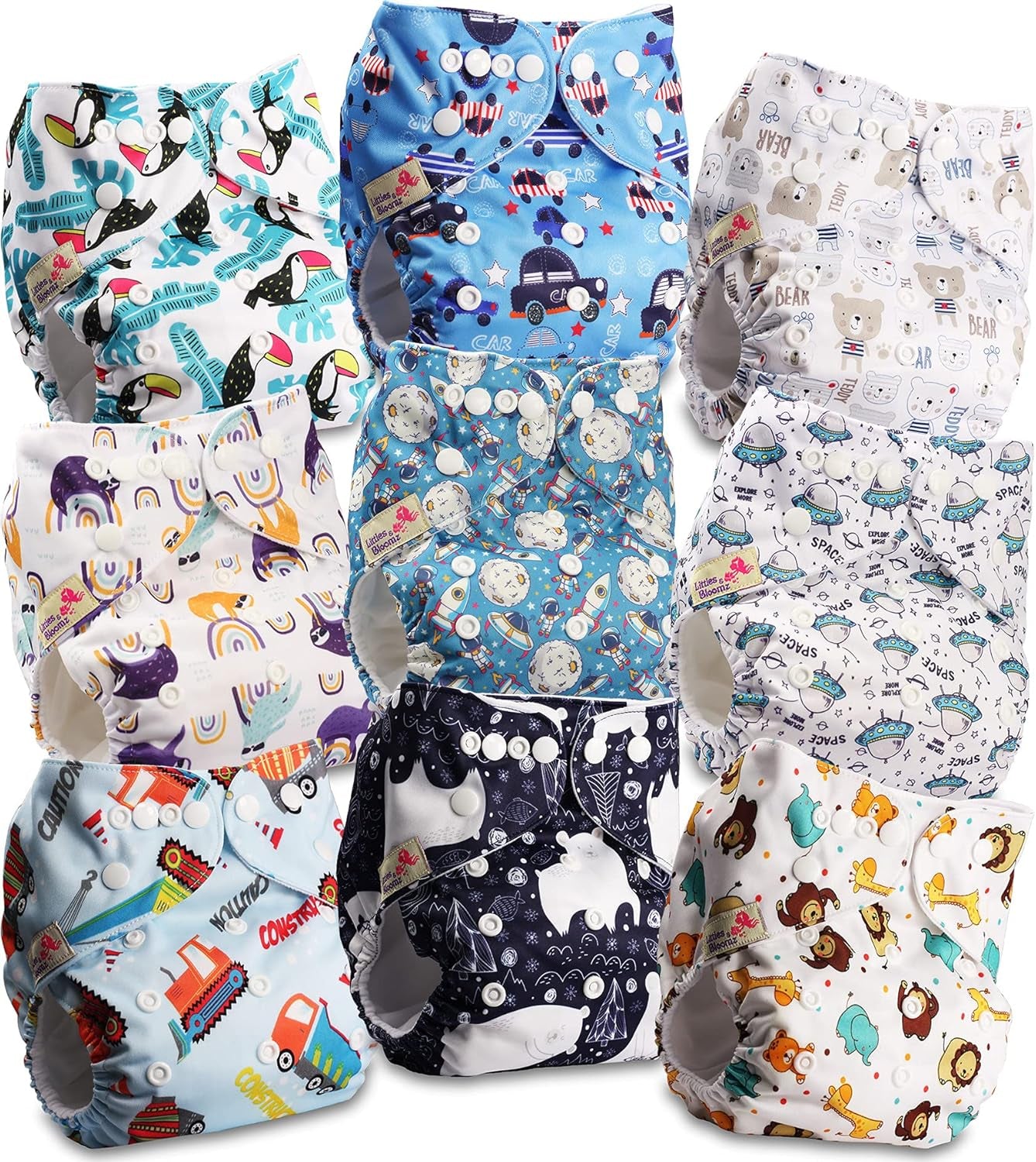 Littles and Bloomz FLP2-0406 Pañal reutilizable con clip estándar, 4 pañales