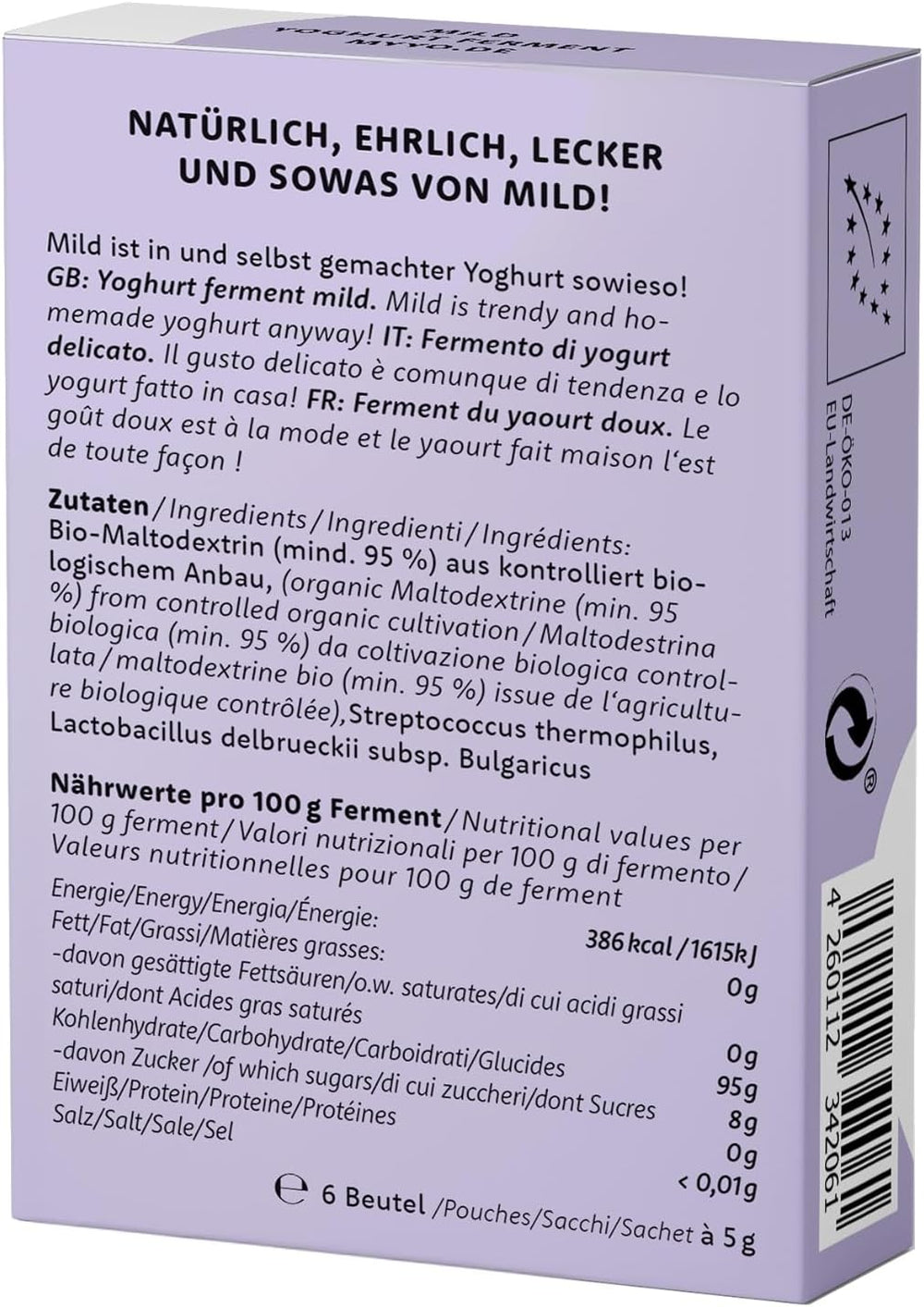 Fermento de yogur bio suave | 6x5 gramos | Joghurtkulturen für bis zu 30 L selbst gemachten yogur suave