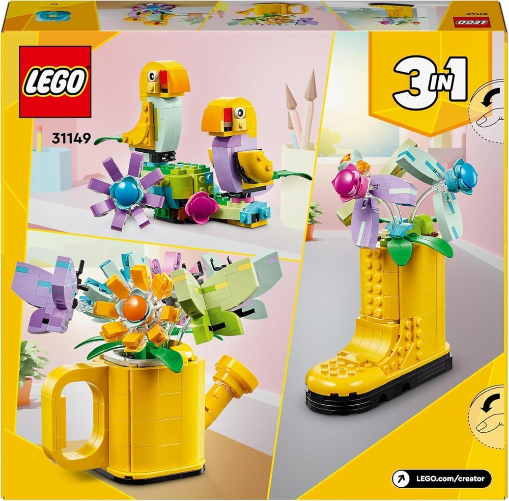 LEGO Creator Set de aspersores de flores 3 en 1, decoración de la habitación de los niños, construye un aspersor con un ramo de flores, botas de goma o 2 pájaros de juguete, regalo creativo para niñas y niños de 8 años 31149 Juegos de construcción Besuche den LEGO-Store