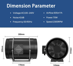 Aygrochy Ventilador de conducto ajustable de 200 mm y 70 W, ventilador de escape con motor EC para calefacción, refrigeración, potenciadores, tiendas de cultivo, hidroponía, hogar, ventilación y soplador de escape.
